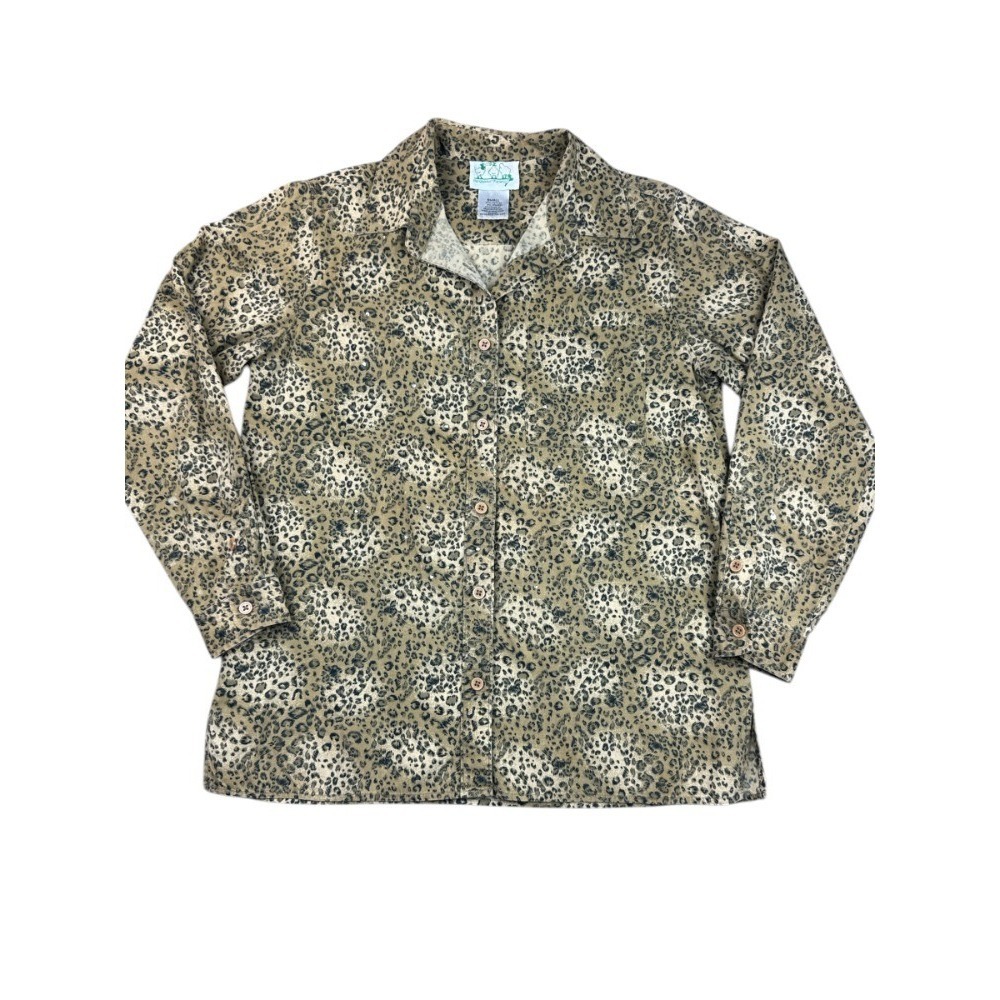 Vintage Leopard Print Rhinestone Button Up Shirt Quacker Factory Animal Print Sm